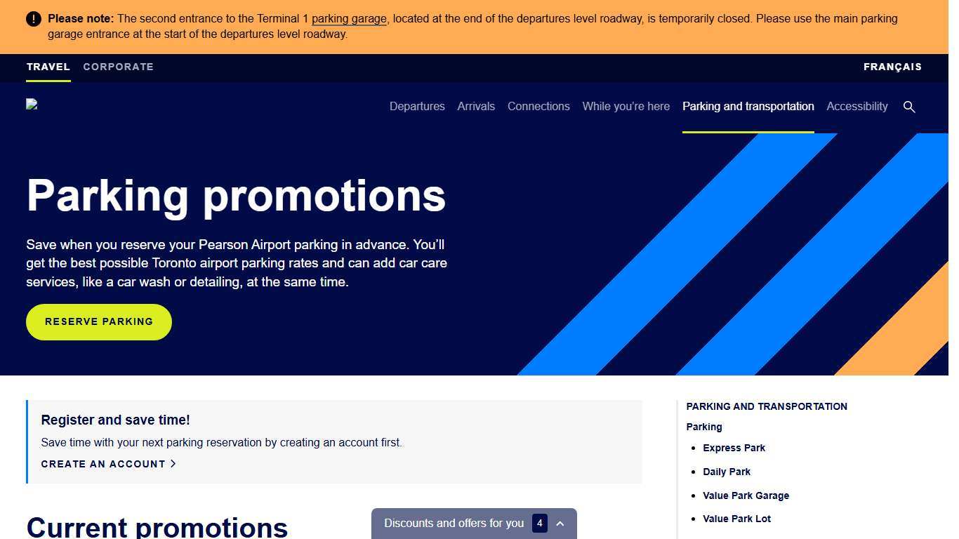 Parking promotions Pearson Airport